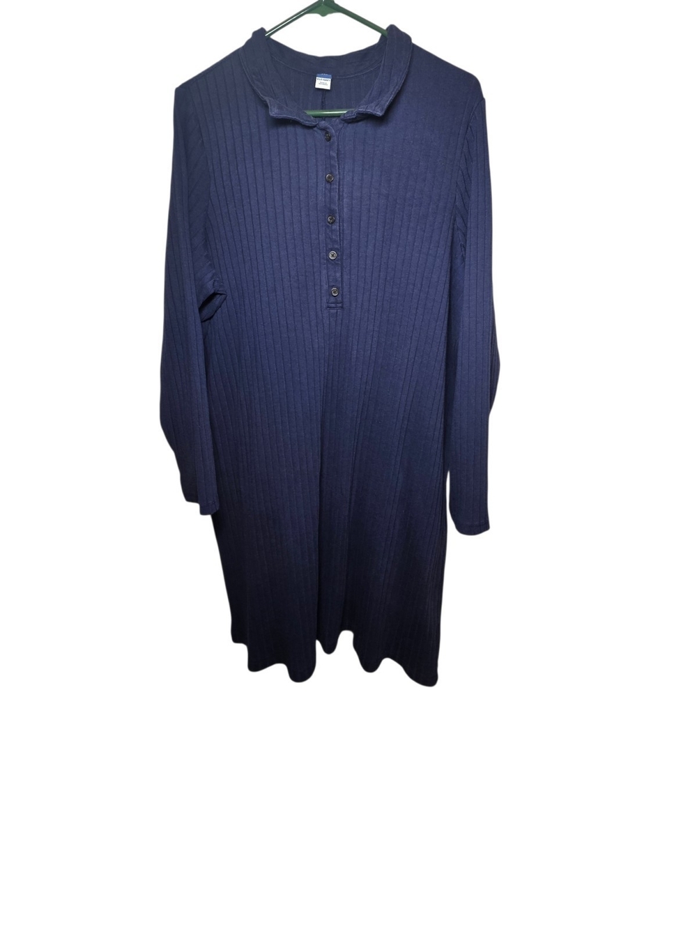 Old Navy Navy Blue Ribbed Knit Long Sleeve Henley Midi Dress XXL Plus Size Cozy